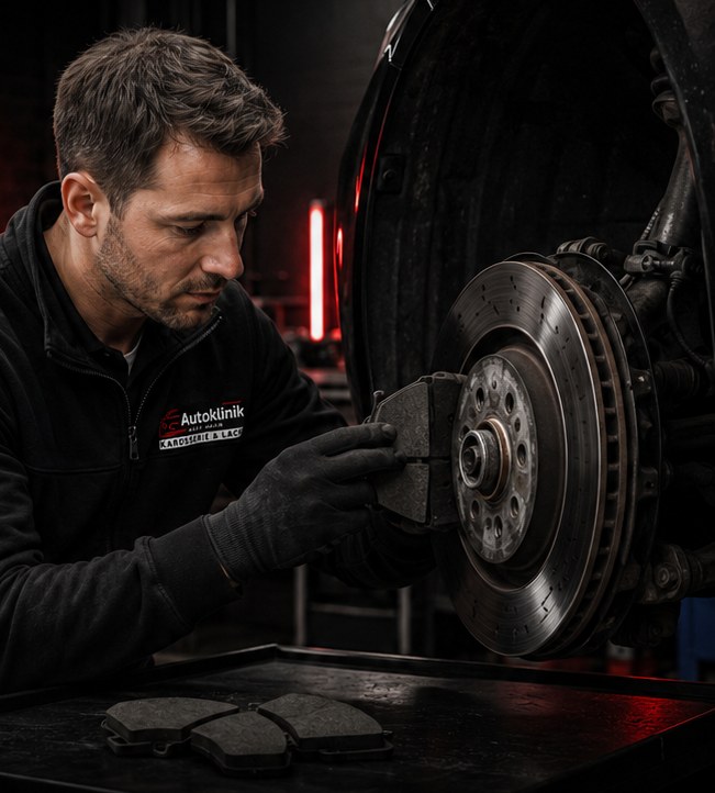 Mechatronik: Techniker bei der Bremsenreparatur in der Autoklinik Neff